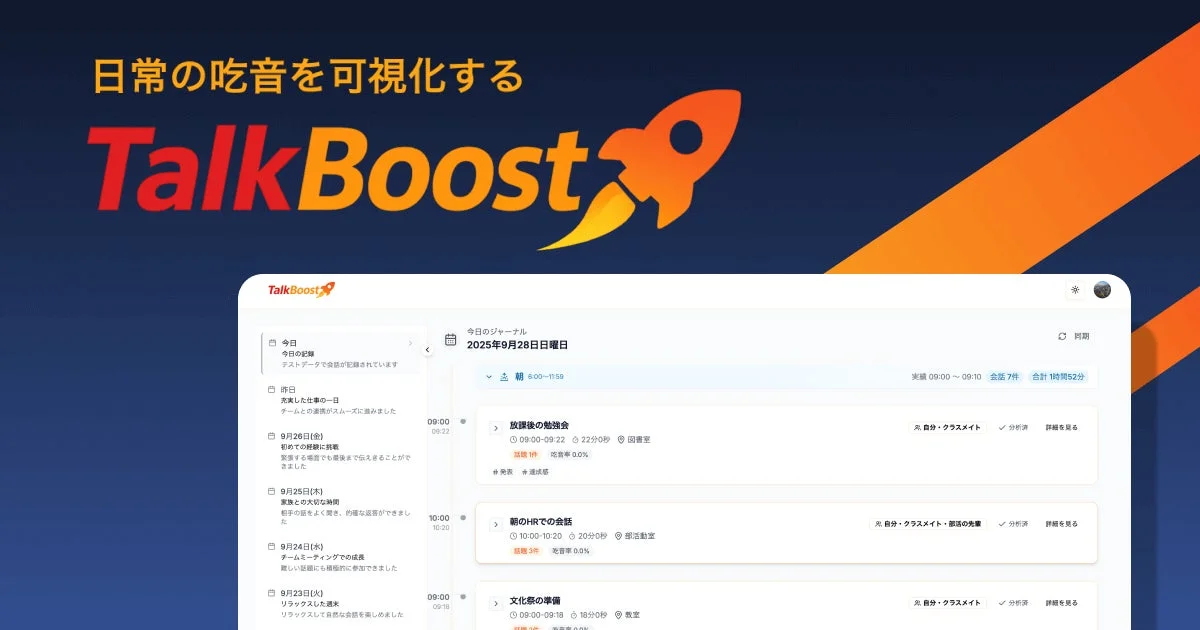 吃音を可視化するTalkBoostアプリの画面