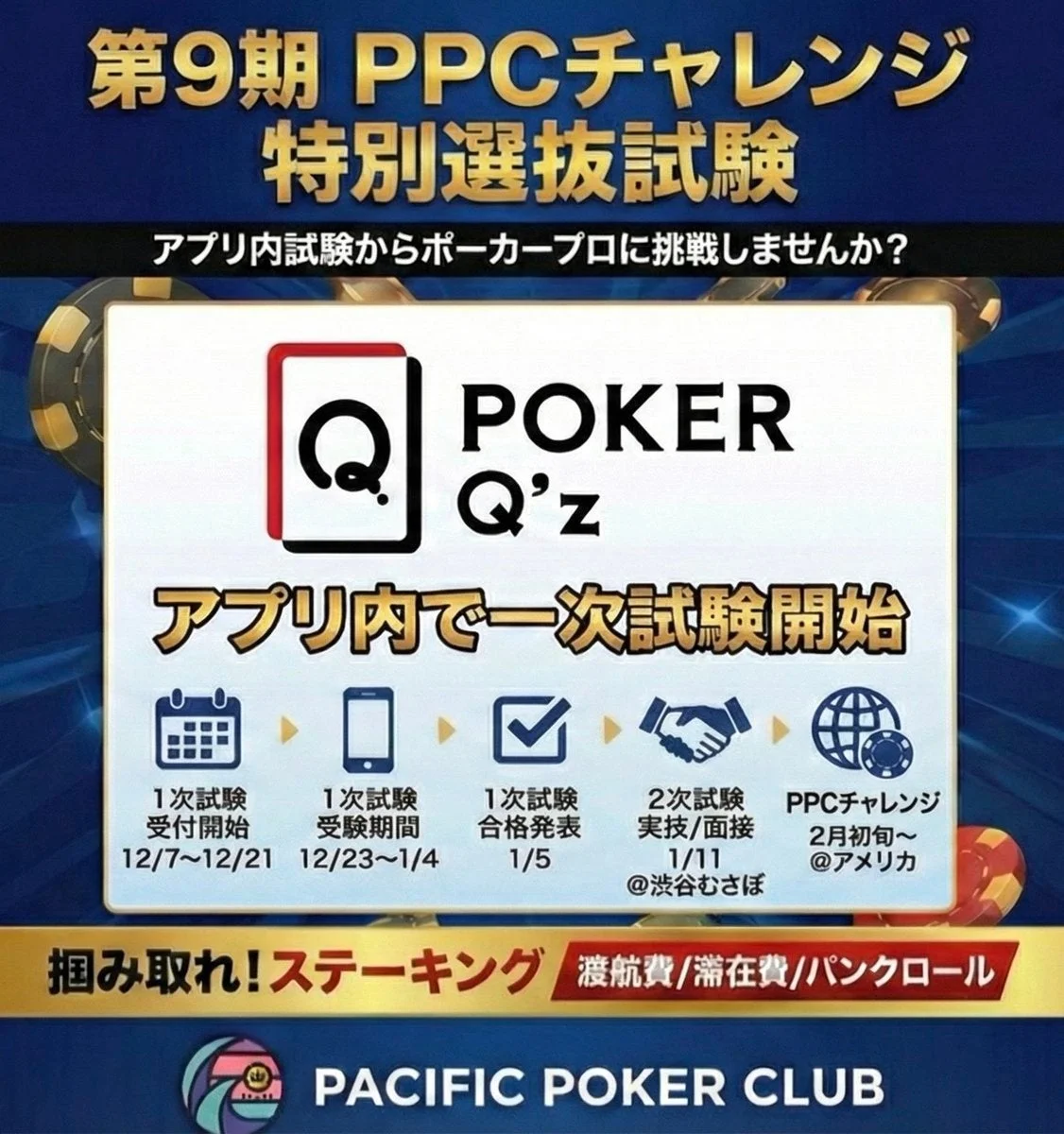 第9期 PPCチャレンジ 特別選抜試験 アプリ内試験からポーカープロに挑戦しませんか?