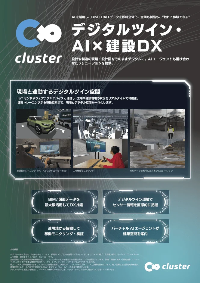 クラスターが提供する「デジタルツイン・AI×建設DX」ソリューション