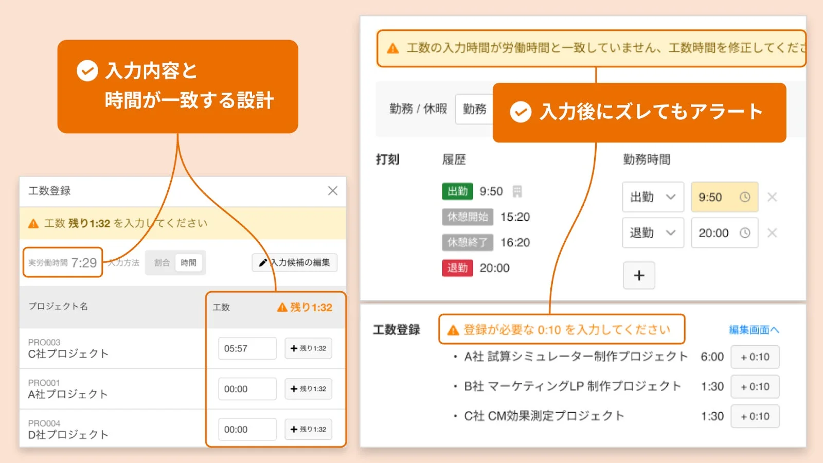 入力内容と時間が一致する設計