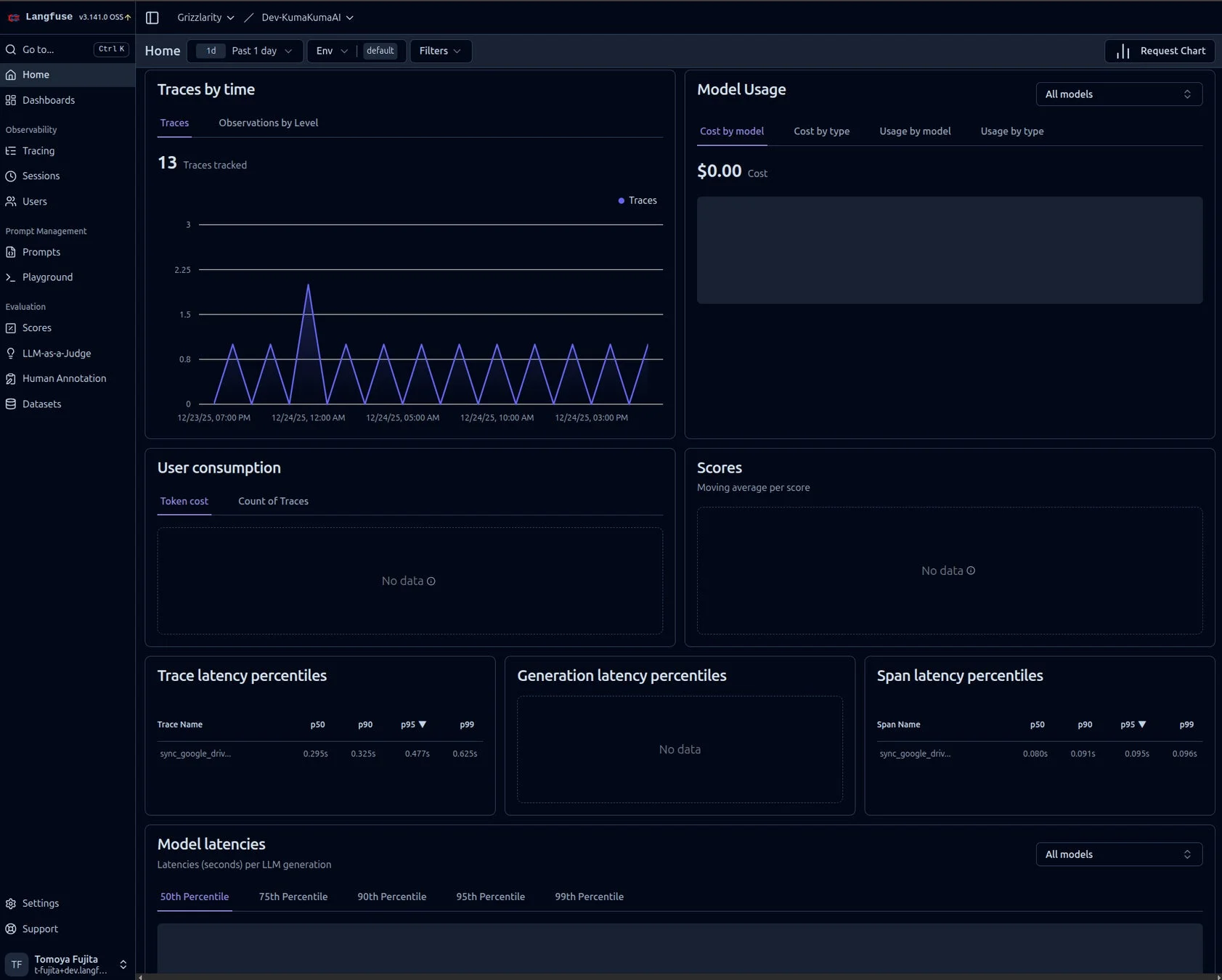Langfuseダッシュボード画面