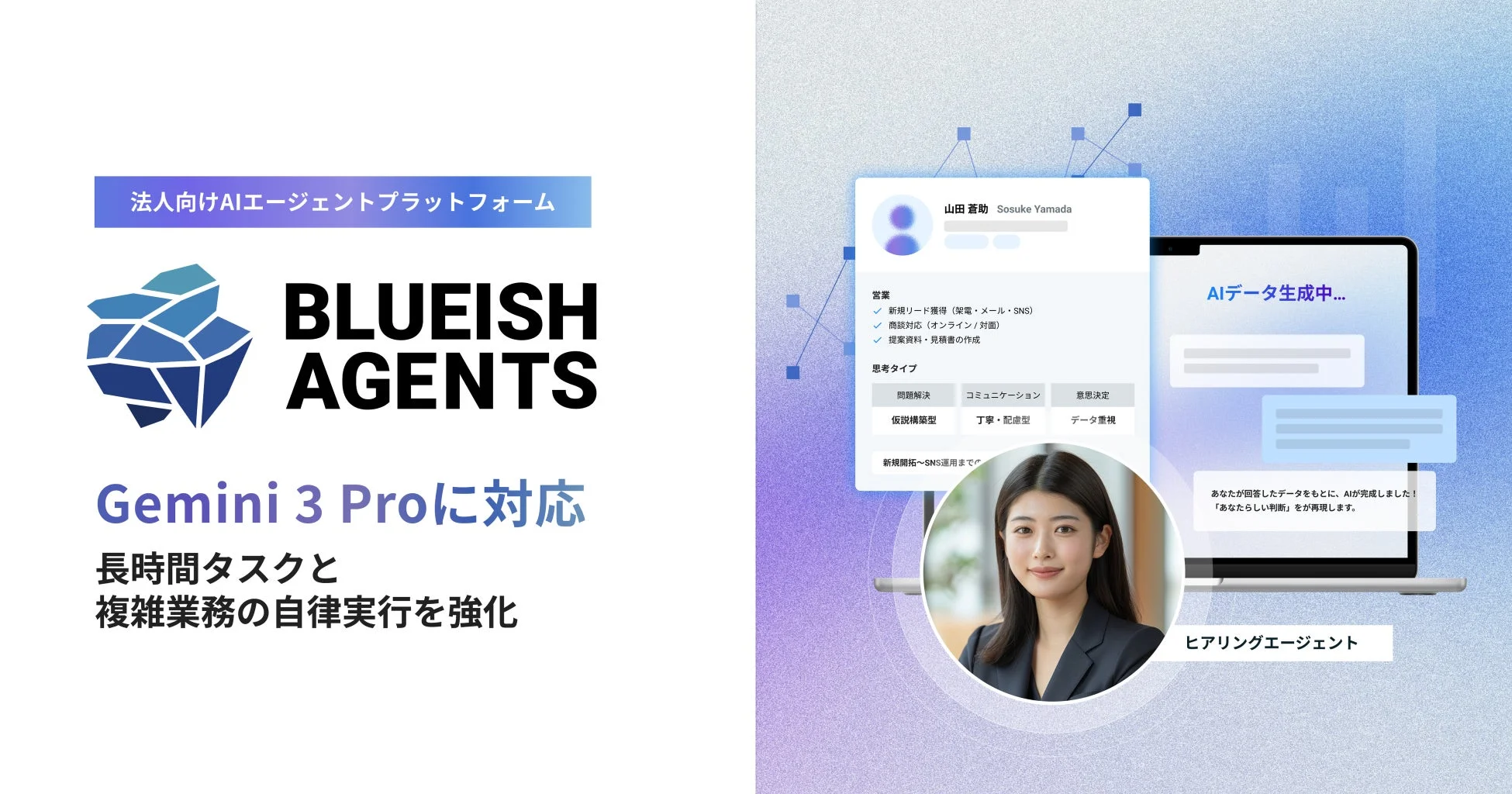 法人向けAIエージェントプラットフォーム BLUEISH AGENTS