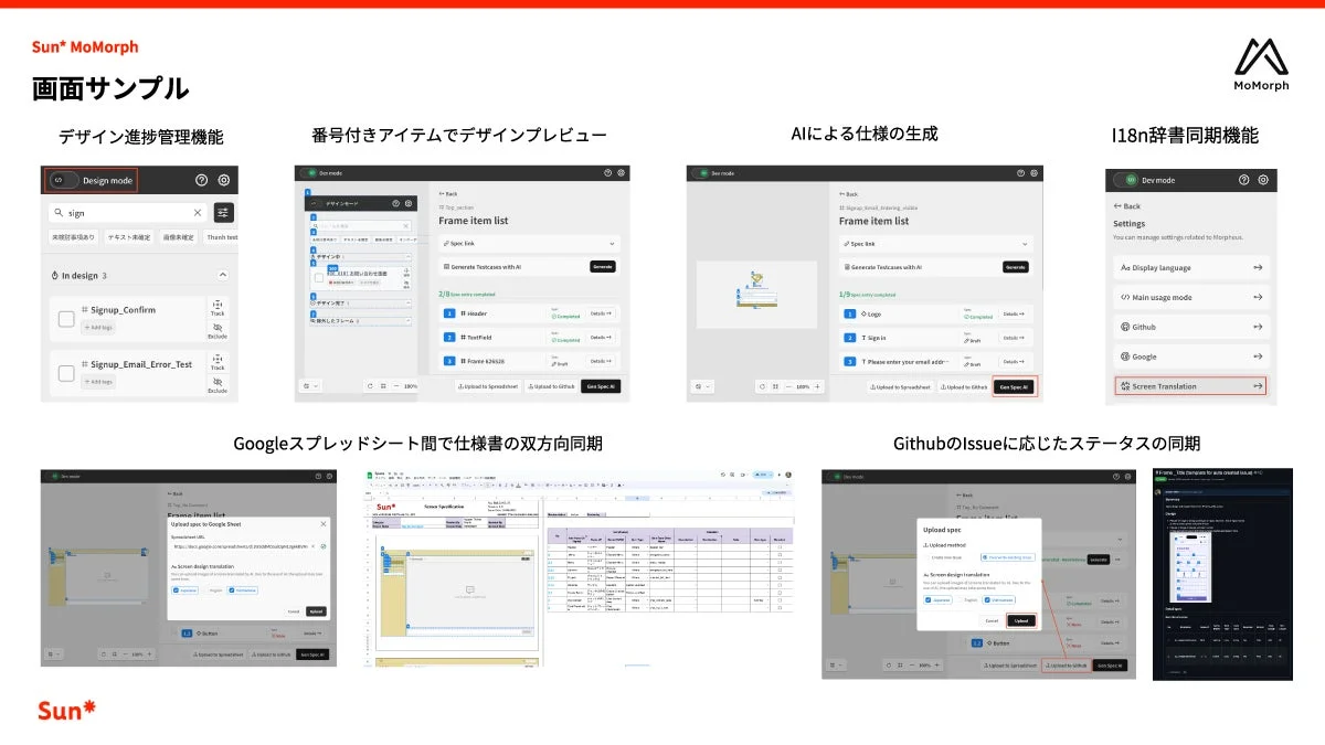 Sun* MoMorphのUI/UX開発支援ツール画面サンプル