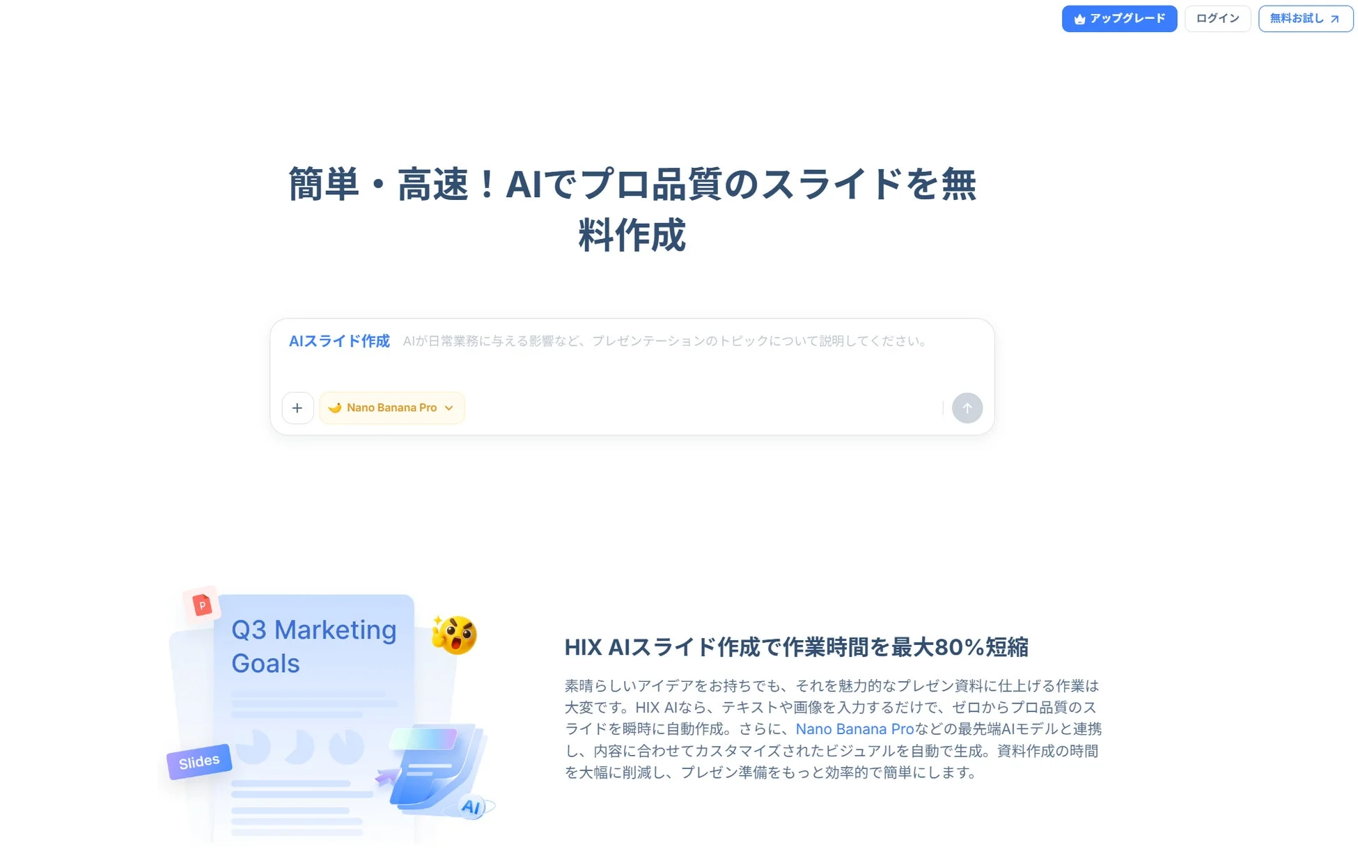 AIを活用してプロ品質のスライドを無料で作成できるHIX AIツール