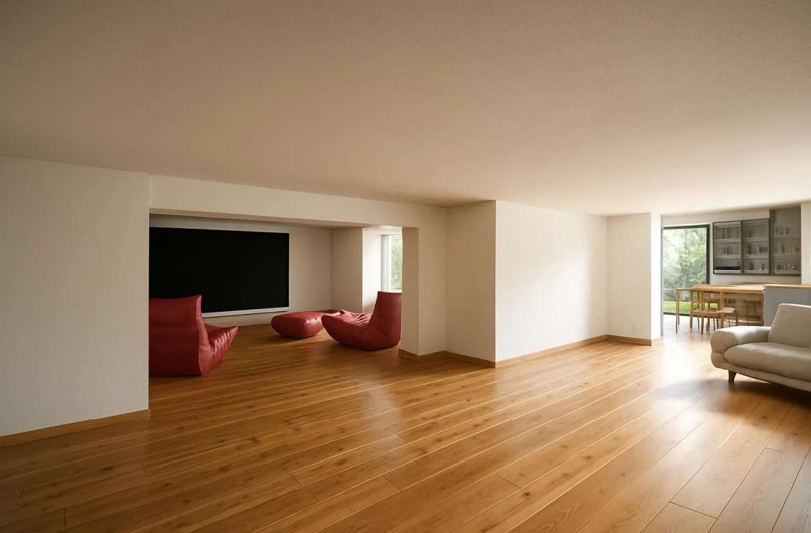 広々としたモダンなリビングルームのCGパース