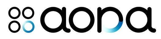「aopa」という文字と、4つの円形シンボルを組み合わせたロゴマークです。