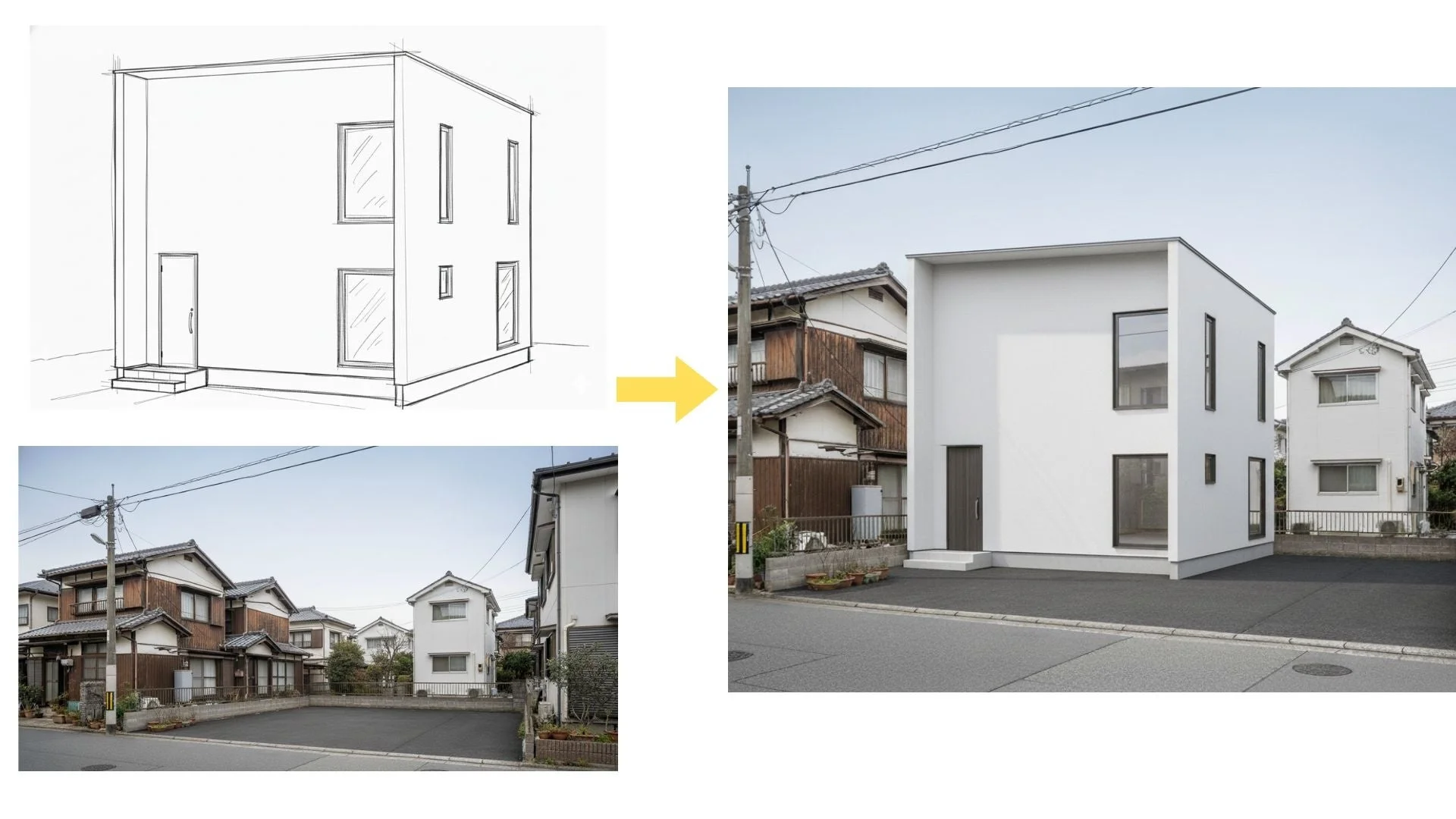 スケッチからリアルな住宅CGへの変化