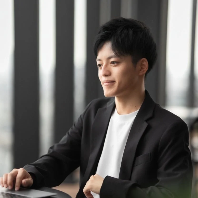 黒いジャケットと白いTシャツを着た若い男性