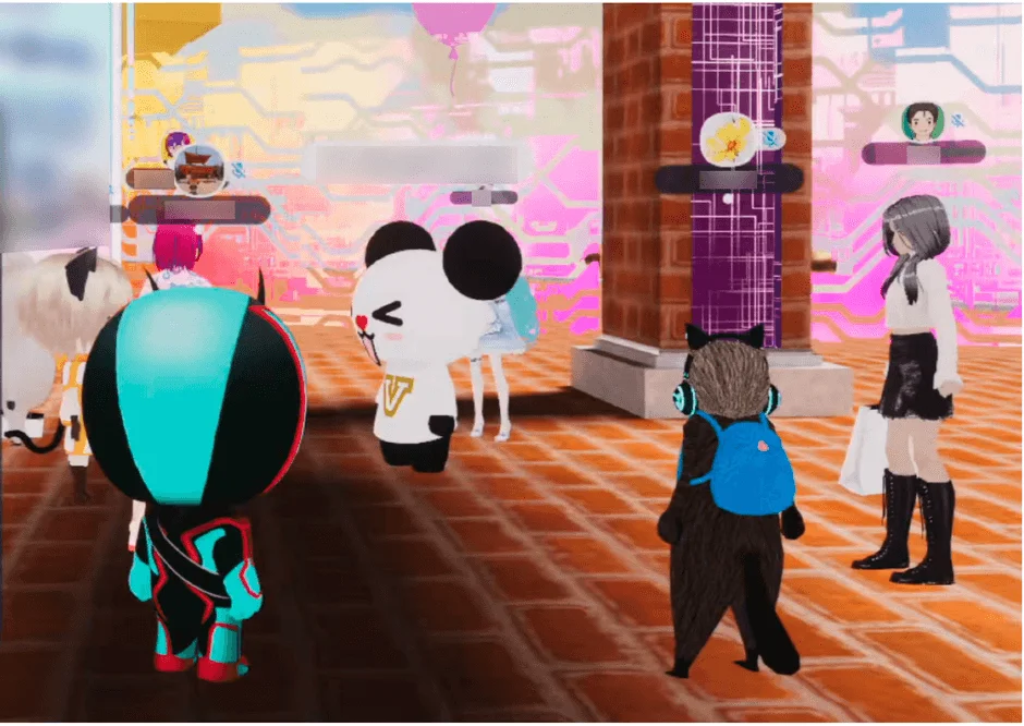 複数のユニークなアバターが仮想空間に集まっている様子