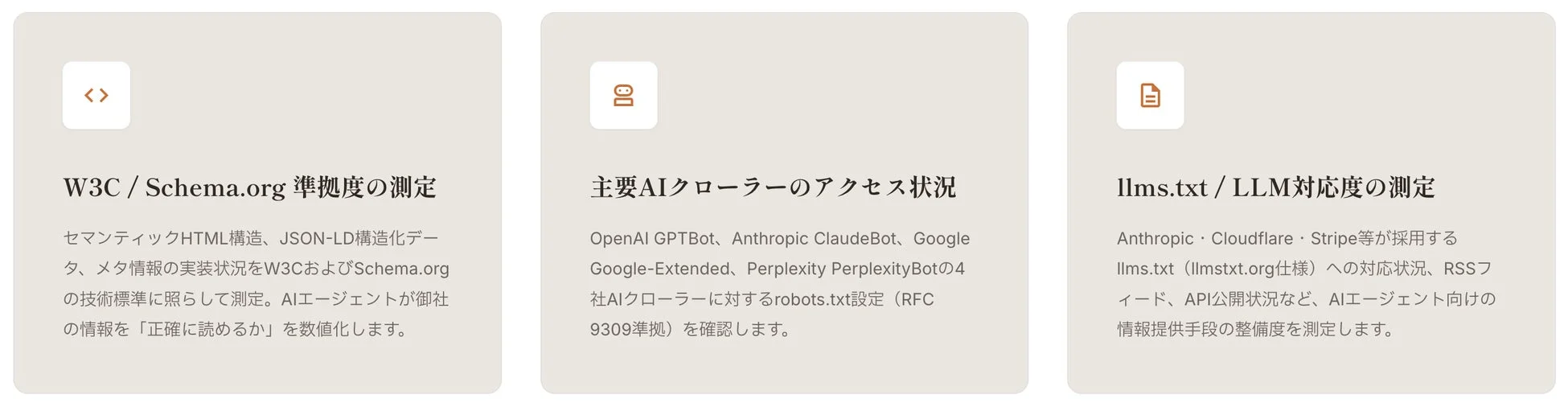 WebサイトのAIエージェント対応度を測定するサービス