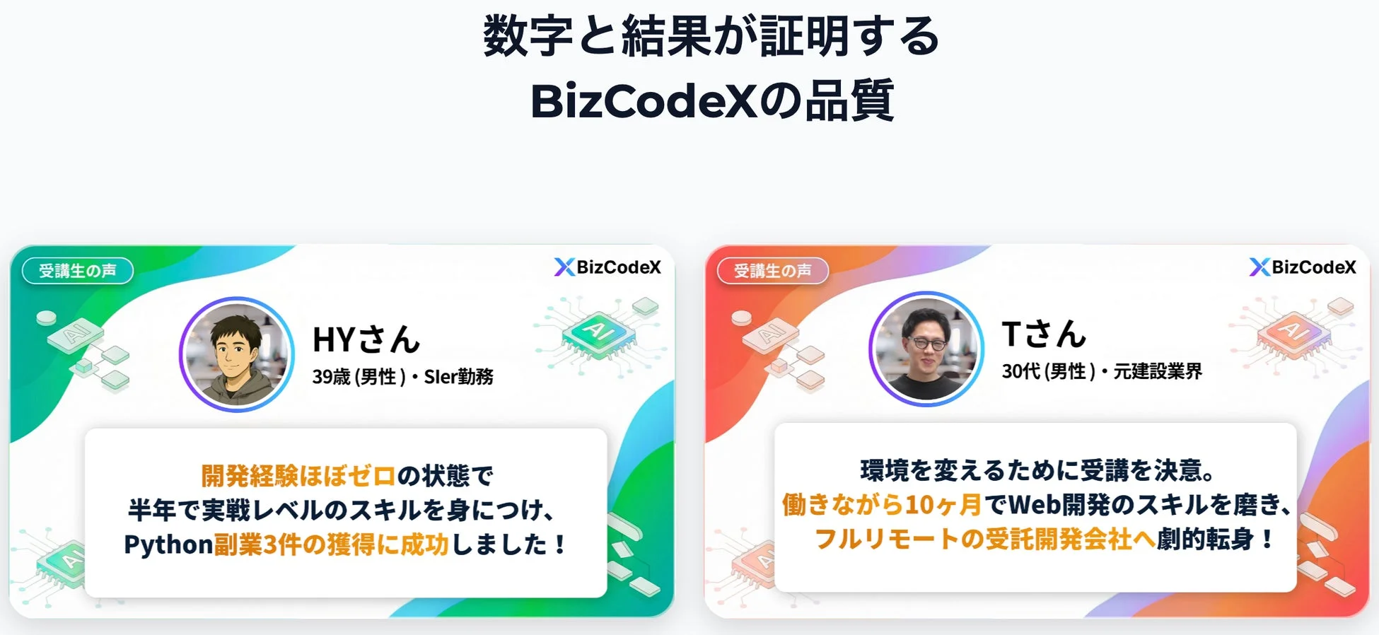 BizCodeXの受講生2名の成功事例を紹介