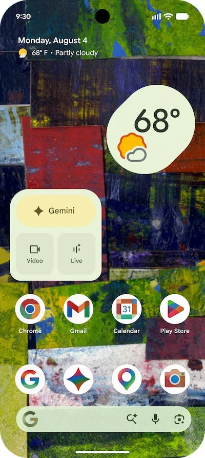 Google Pixelホーム画面(伊賀敢男留氏のアート)