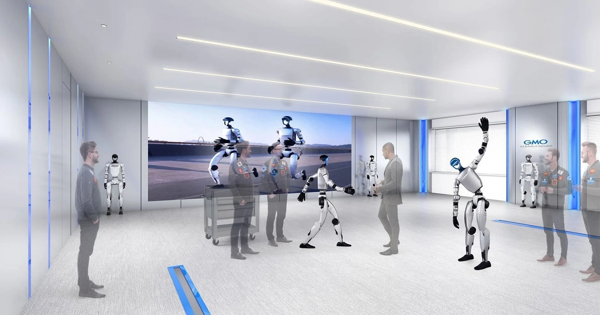 モダンな空間でプレゼンテーションされるロボット