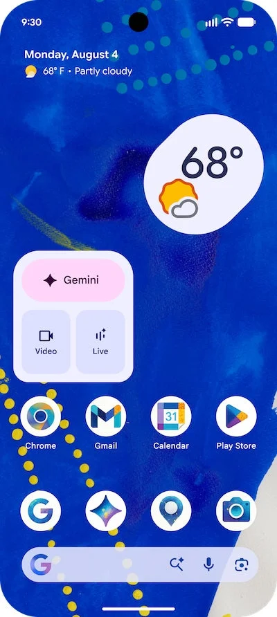 Google Pixelホーム画面(水上詩楽氏のアート)