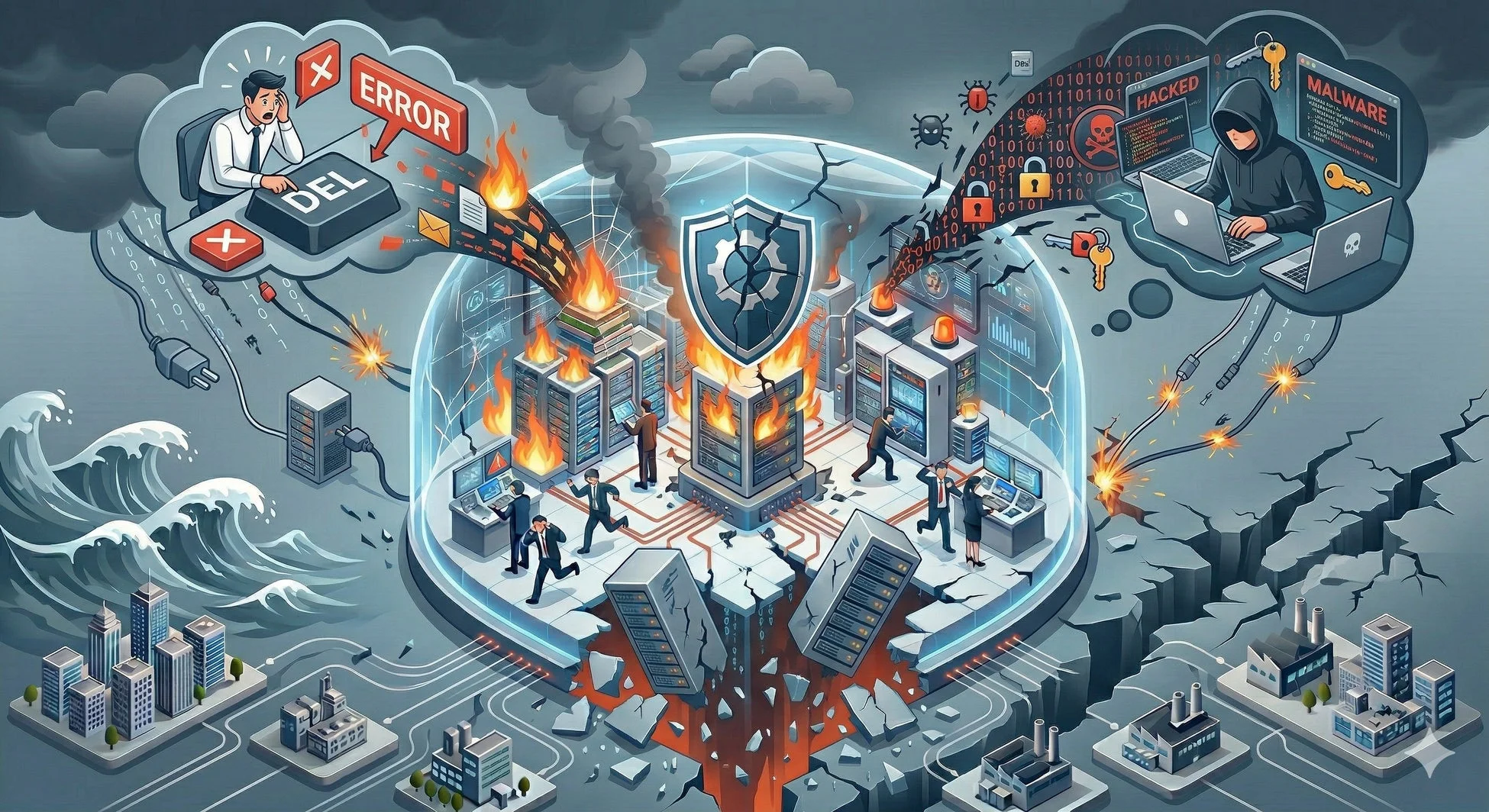 データセンターへのサイバー攻撃のイメージ