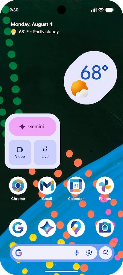Google Pixelホーム画面(水上詩楽氏のアート)