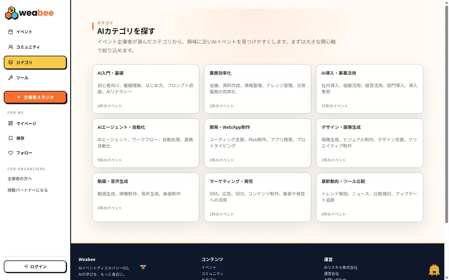 WeabeeのAIイベントカテゴリ一覧
