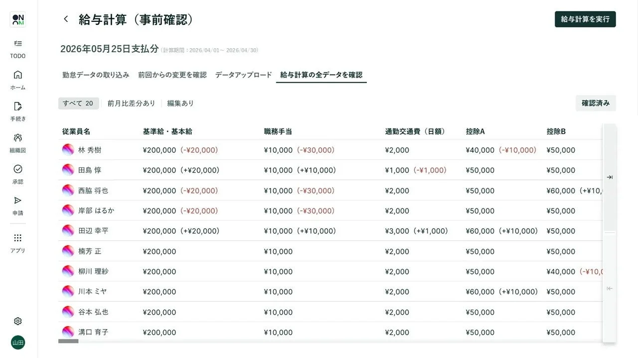 WorkOn給与計算画面