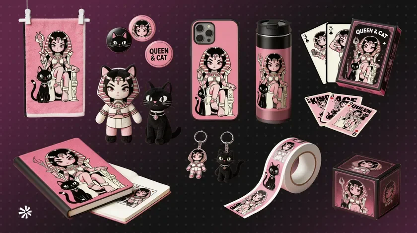 Genki AIが生成したキャラクターグッズの例