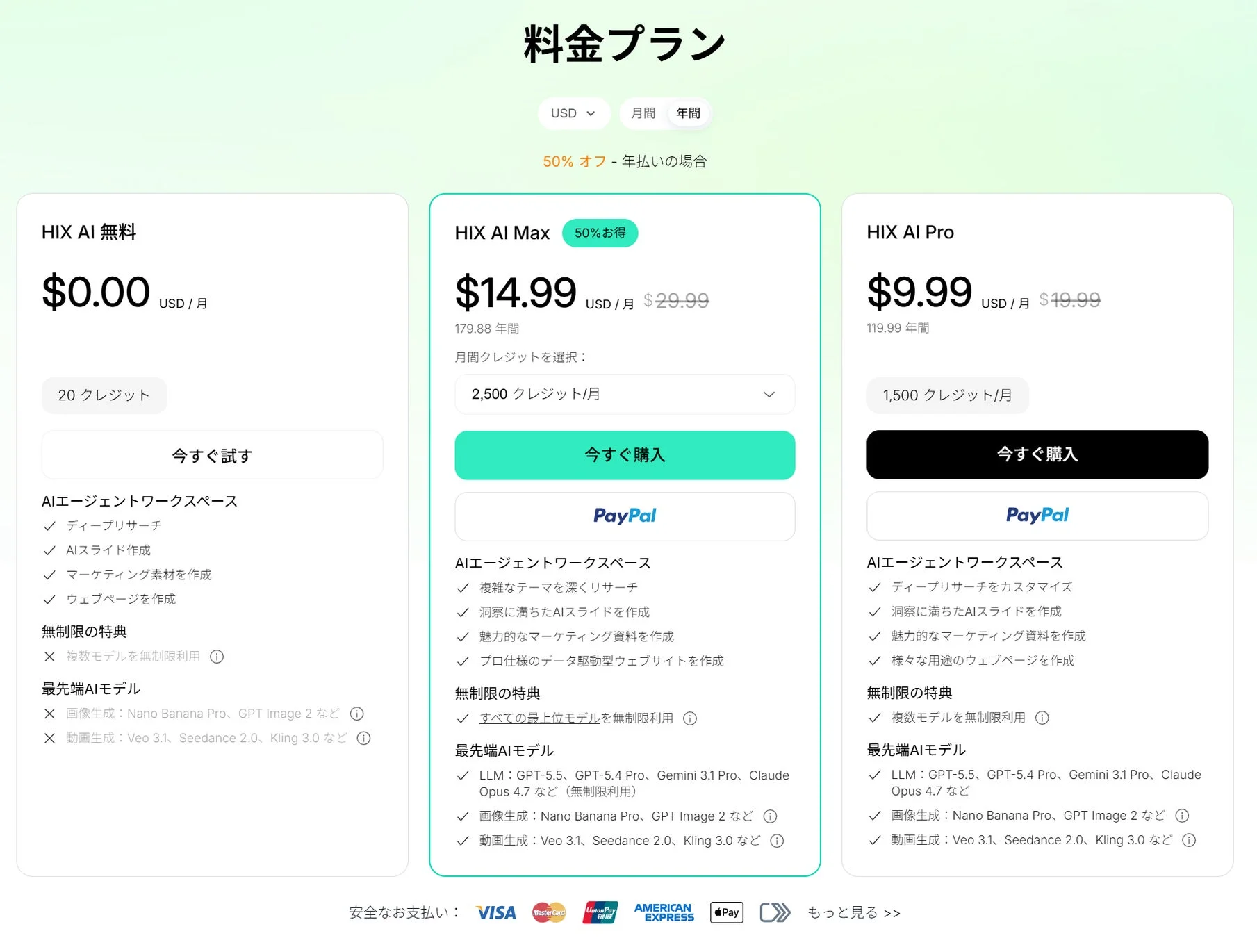 HIX.AIエージェントの料金プラン
