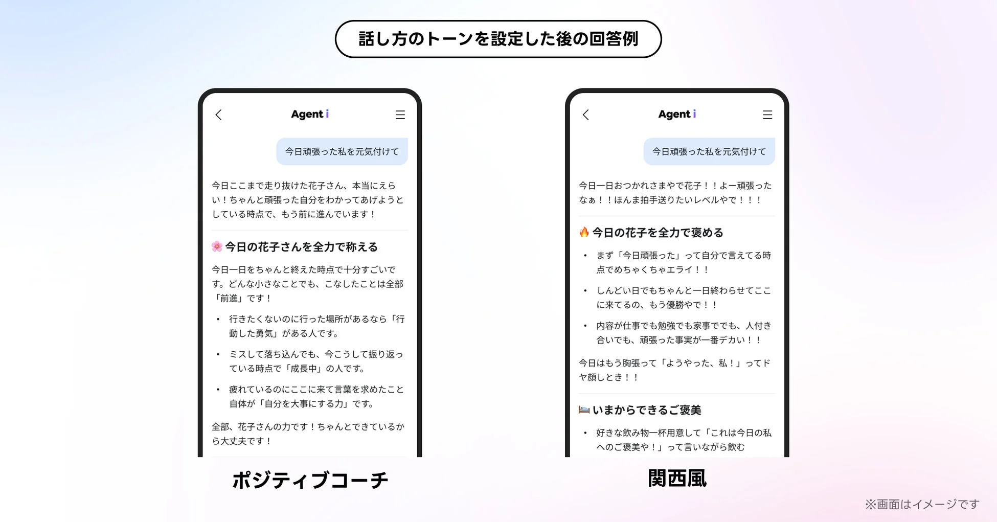 話し方のトーンを設定した後の回答例
