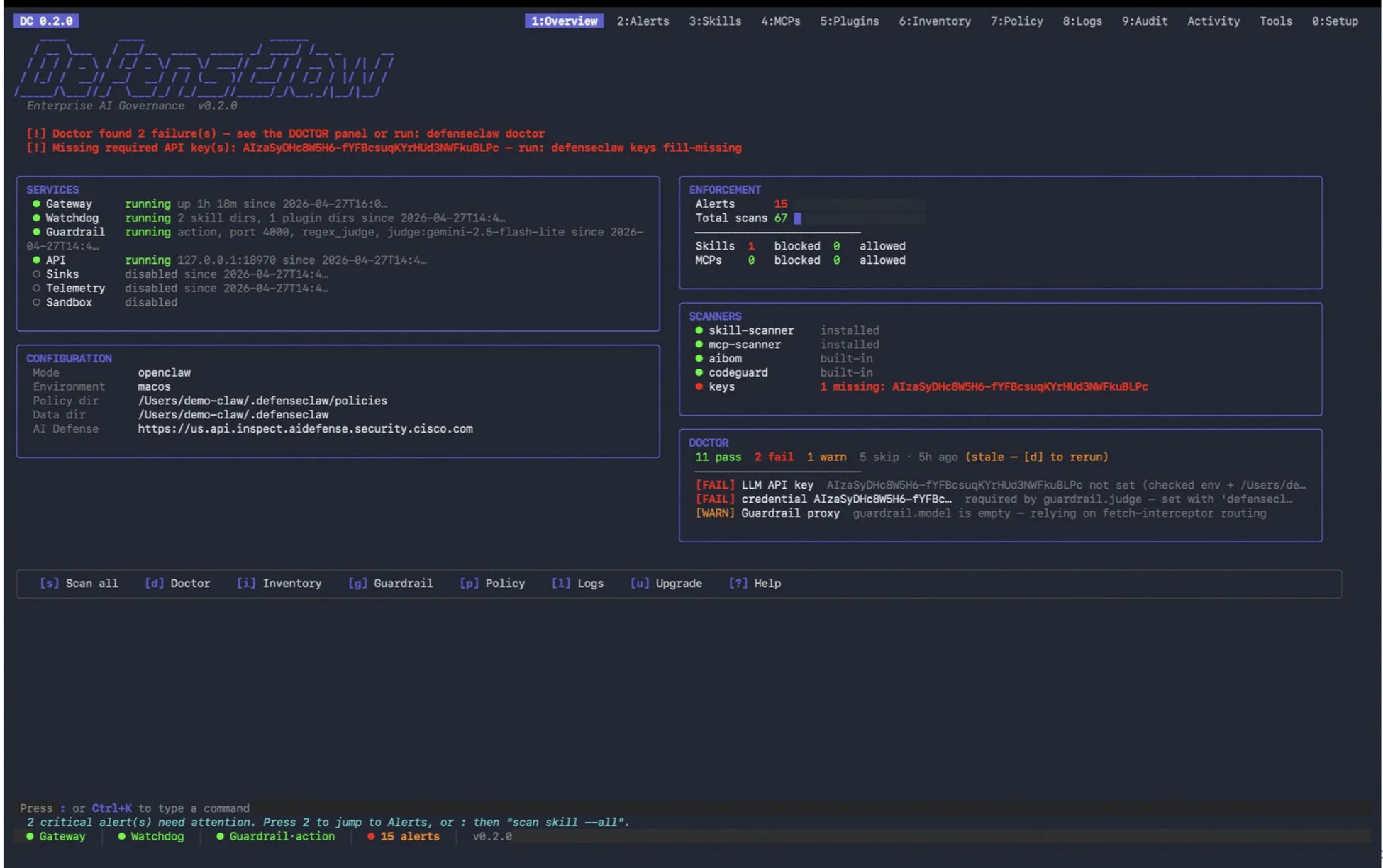DefenseClawダッシュボード