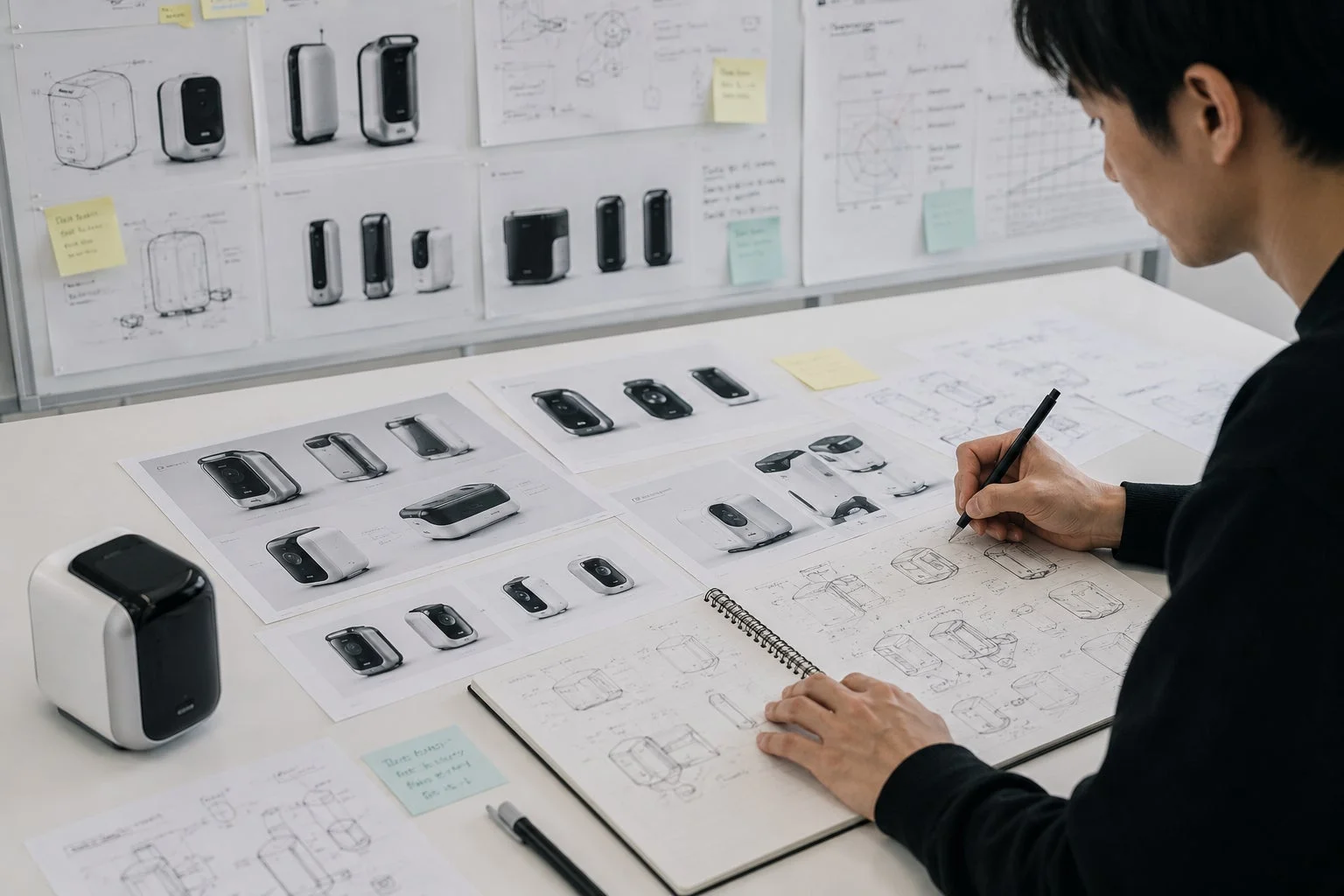 デザイナーが製品のスケッチを描く様子