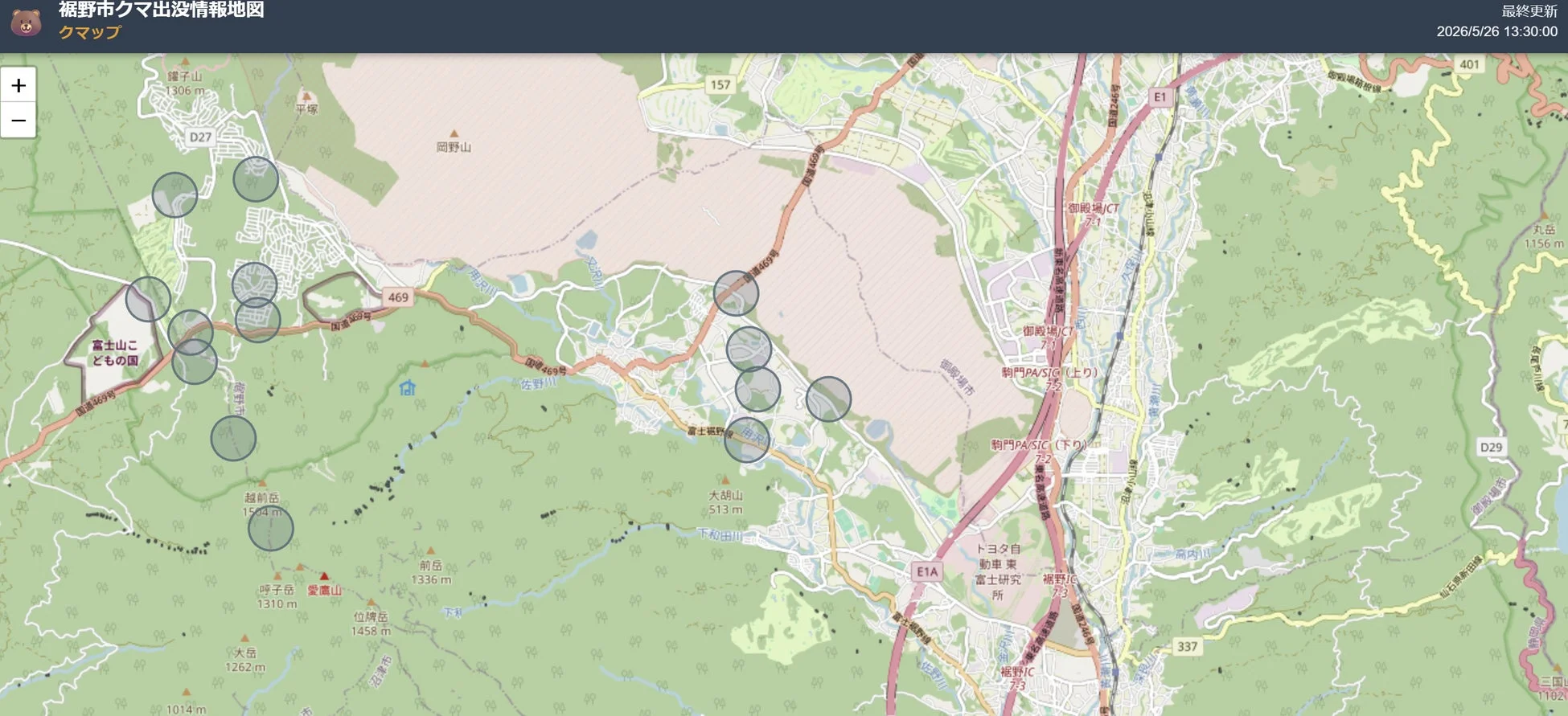 クマップの地図画面