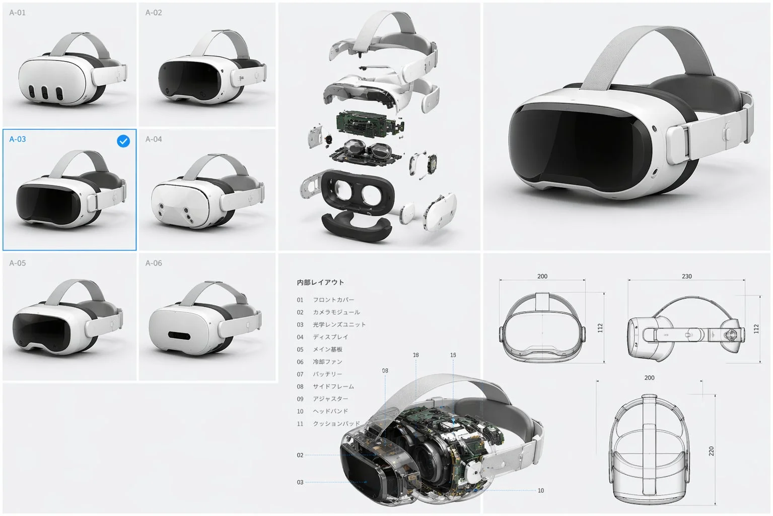 VR/ARヘッドセットの内部構造と技術図面