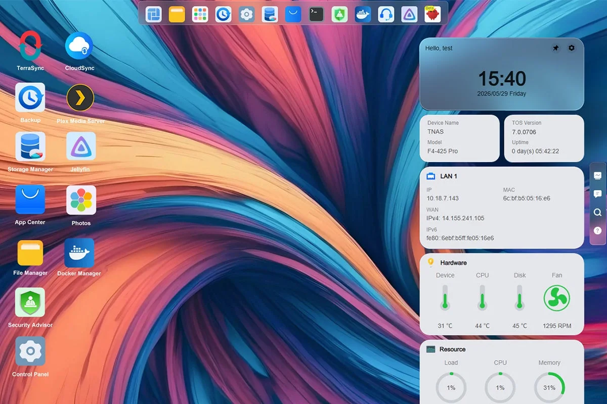 TNAS F4-425 Proの管理画面