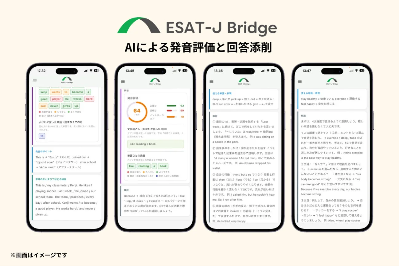 AIによる発音評価と回答添削