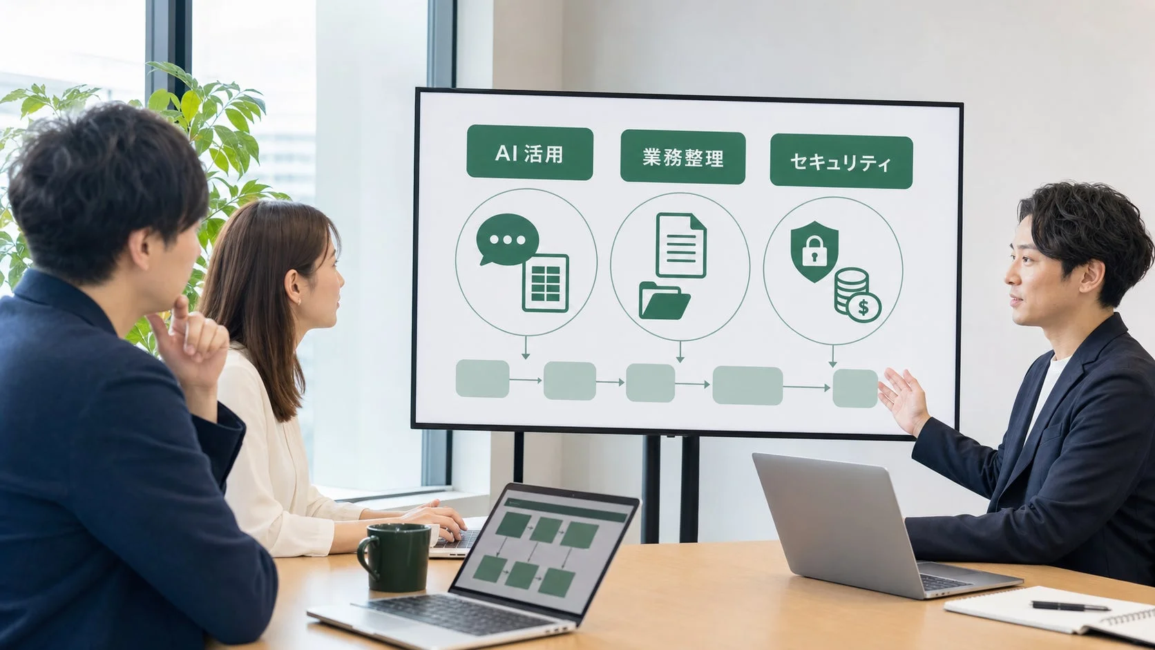 会議でAI活用を議論するビジネスパーソン