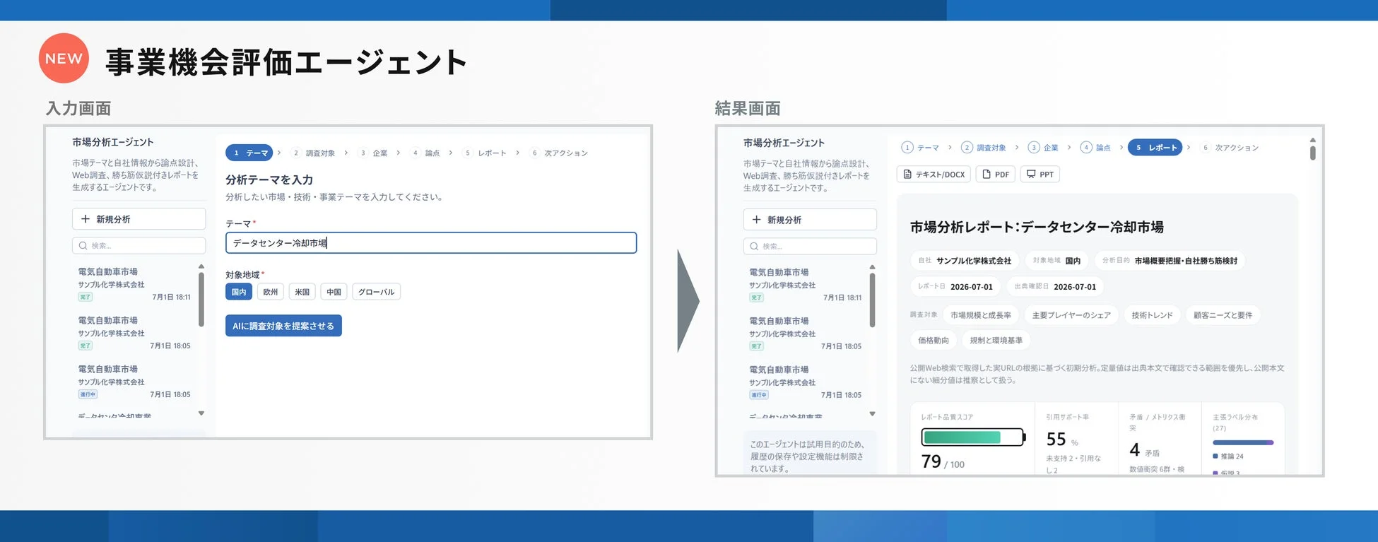 事業機会評価エージェントのUI