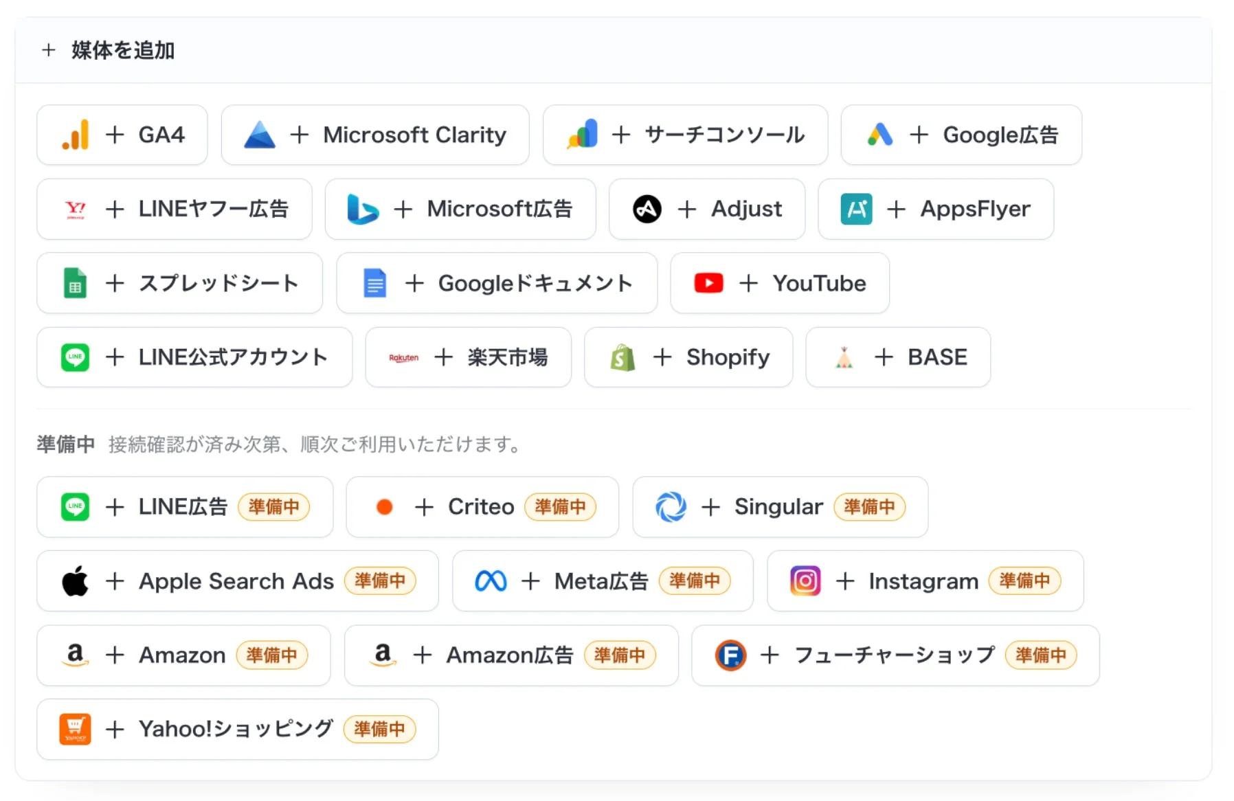 現在利用可能な接続先と準備中の接続先