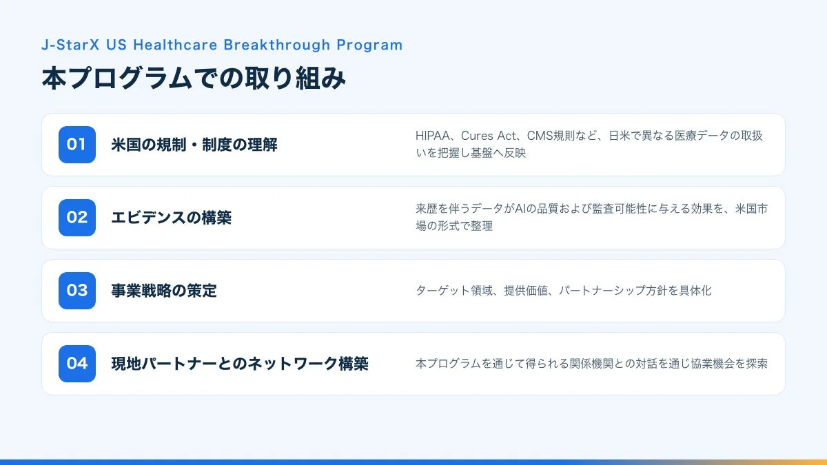 J-StarX US Healthcare Breakthrough Program 本プログラムでの取り組み