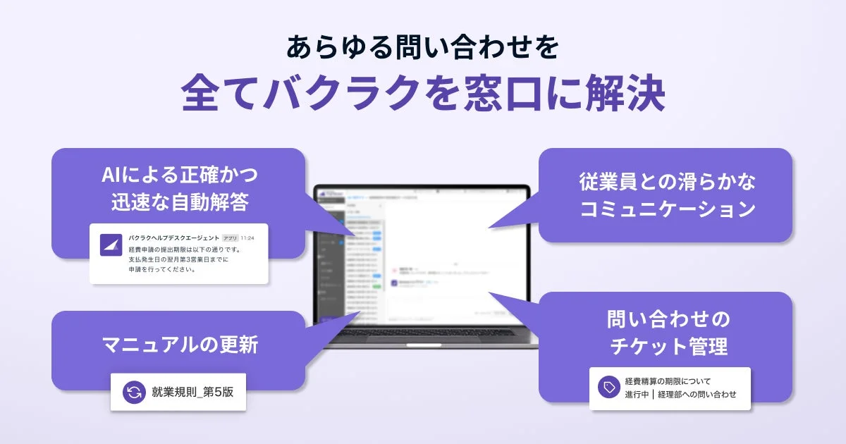 あらゆる問い合わせを全てバクラクを窓口に解決
