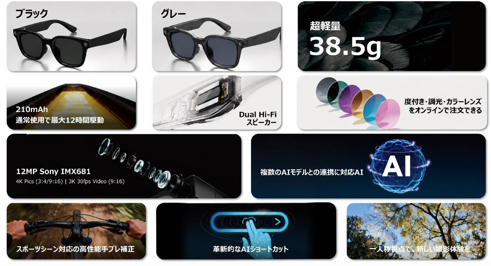 軽量スマートグラスの機能とレンズオプション