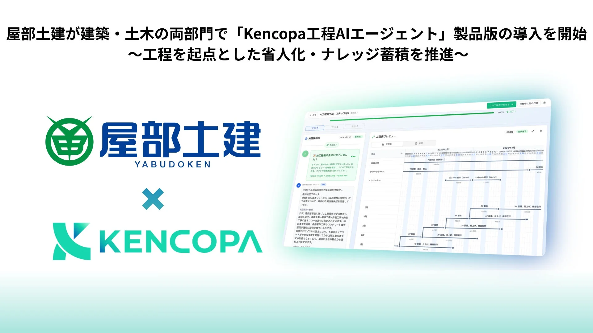 屋部土建が建築・土木の両部門で「Kencopa工程AIエージェント」製品版の導入を開始